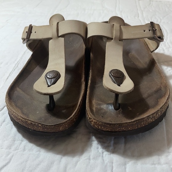 Birkenstock Gizeh Leather Sandals EU size 38 Tan Neutral Cork Well Worn Gorpcore - Picture 7 of 9